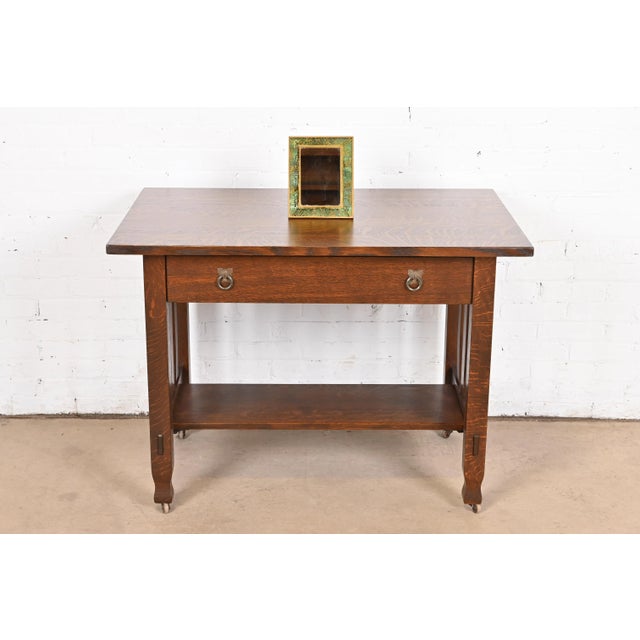 Tiffany Studios New York Pine Needle Bronze and Slag Glass Framed Vanity Mirror For Sale - Image 10 of 11