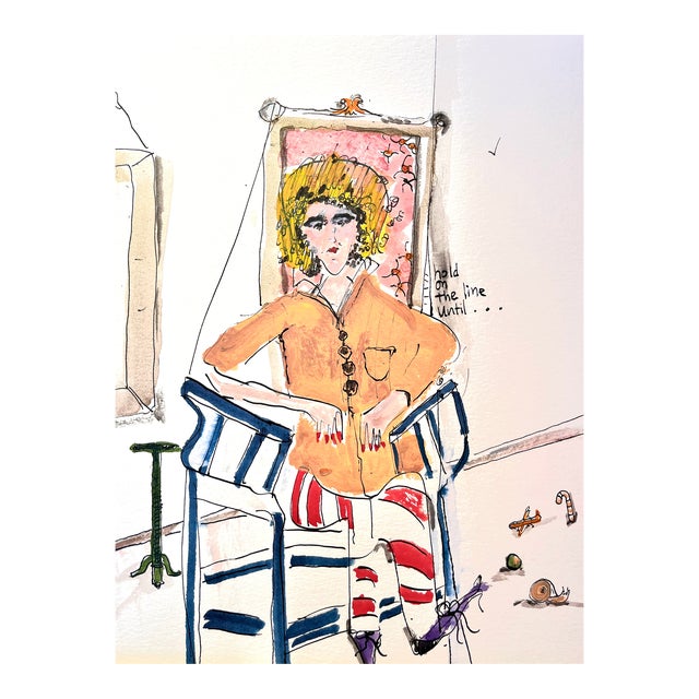 "Hold the Line" a Portrait of a Woman Sitting in a Chair For Sale