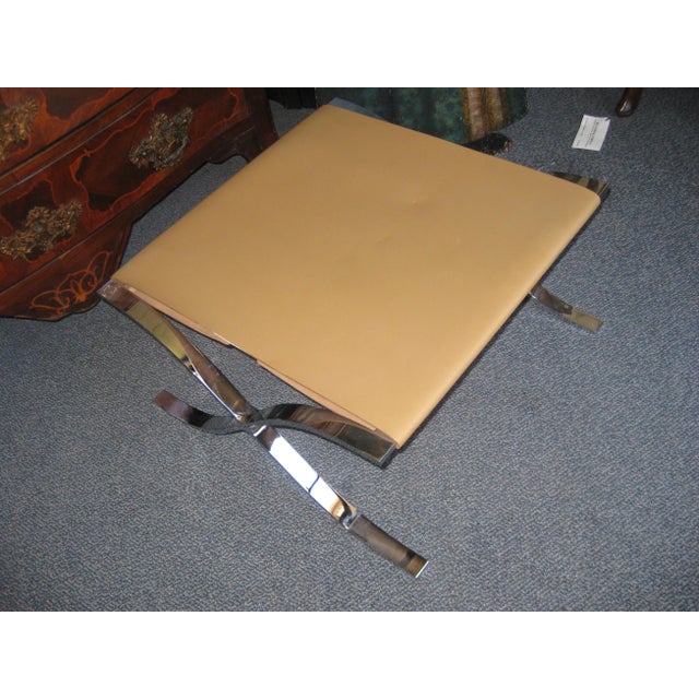 Chrome & Leather Ottoman For Sale - Image 4 of 7