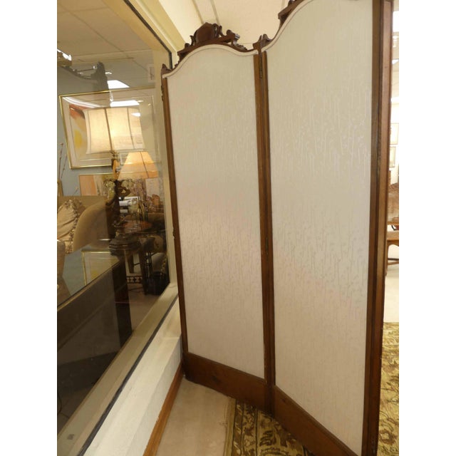 Early 20th Century Antique French Carved Oak Room Divider With Silk