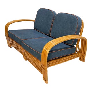 Restored, Vintage Two-Seater Rattan Settee, 1950s For Sale