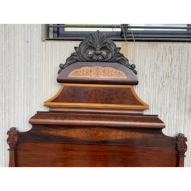 Antique Italian Victorian Carved Walnut Highback Full Bedframe For Sale - Image 6 of 13