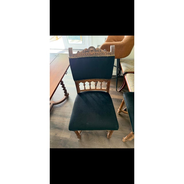Ornate Antique Wood Drop Leaf Dining Table Set W 3 Chairs / Entryway Table For Sale - Image 11 of 11
