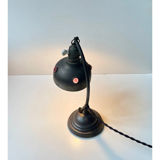 Art Nouveau Austrian Table Lamp in Brass & Purple Glass, 1890s For Sale - Image 6 of 14