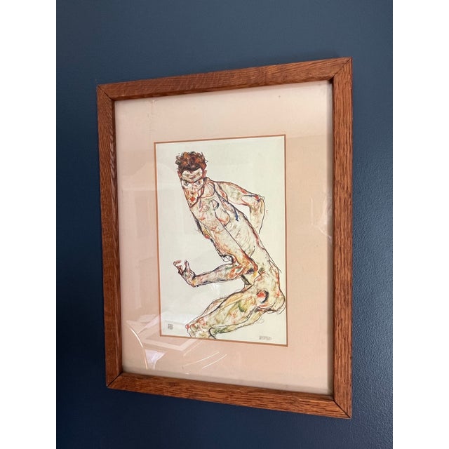 A striking Expressionist figural drawing executed in the unmistakable manner of Egon Schiele, inspired by his 1913 work...
