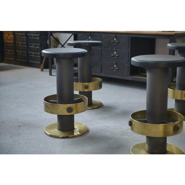 1980s Steel and Brass Stools, 1980s, Set of 6 For Sale - Image 5 of 16