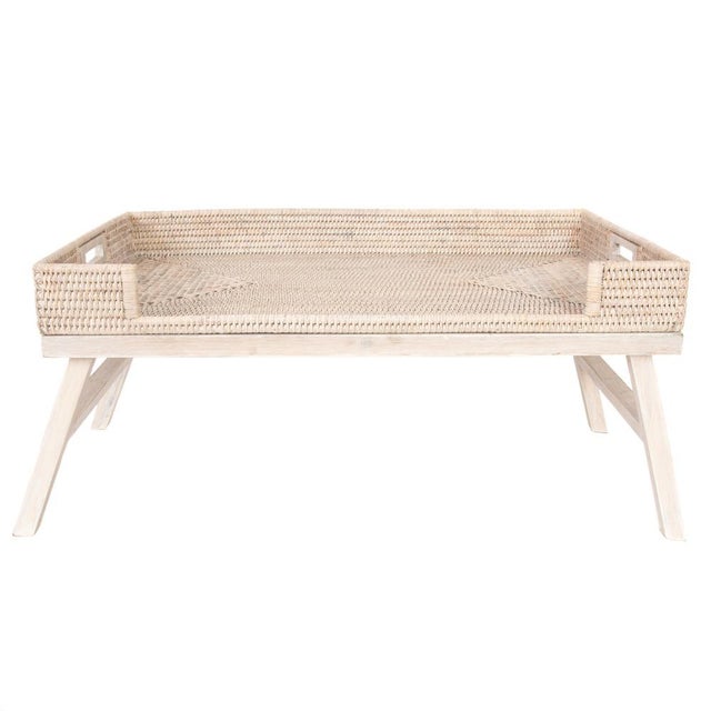 Artifacts Rattan Breakfast Tray Table in White Wash For Sale - Image 4 of 9