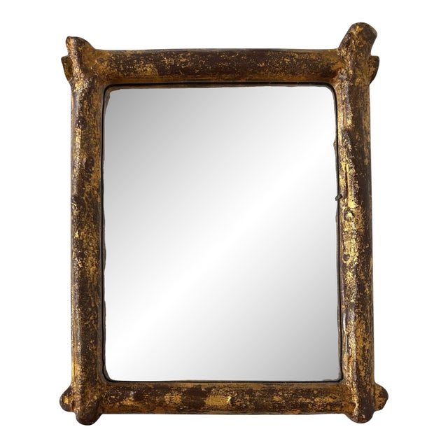 Vintage Giltwood Faux Bois Wall Mirror For Sale