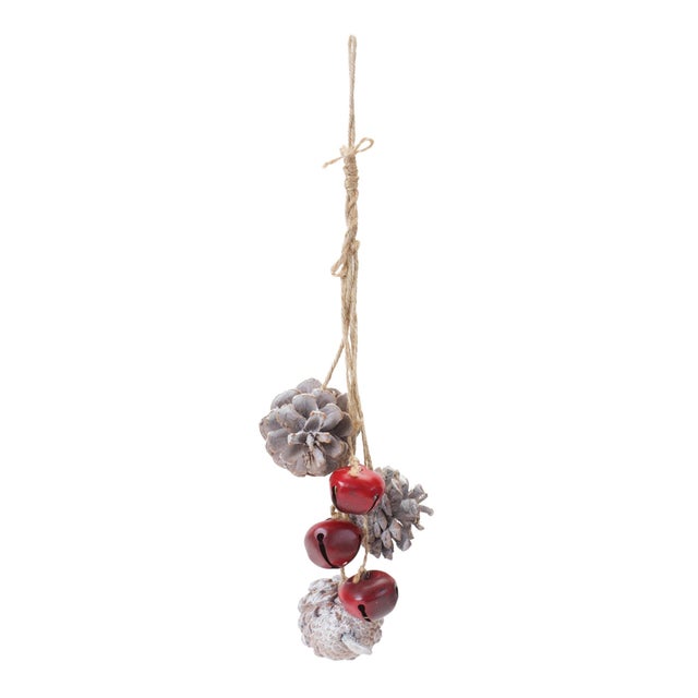 Elevate your holiday decor with the Bell and Pine Cone Drop Ornament Set. Crafted with rustic charm, these 14-inch...