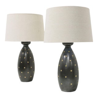 1950s Raymor Ceramic Table Lamps From Italy With Linen Shades - a Pair For Sale