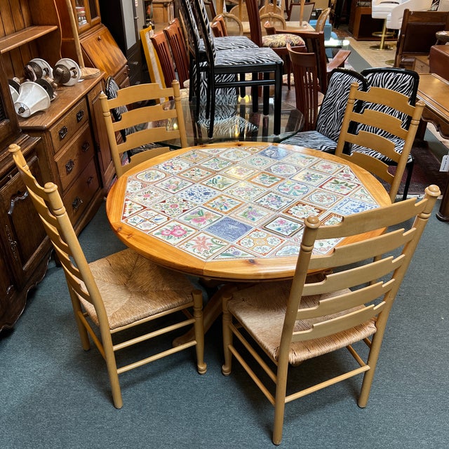 Pulaski Tile Top Oak Pedestal Dining Table Chairish