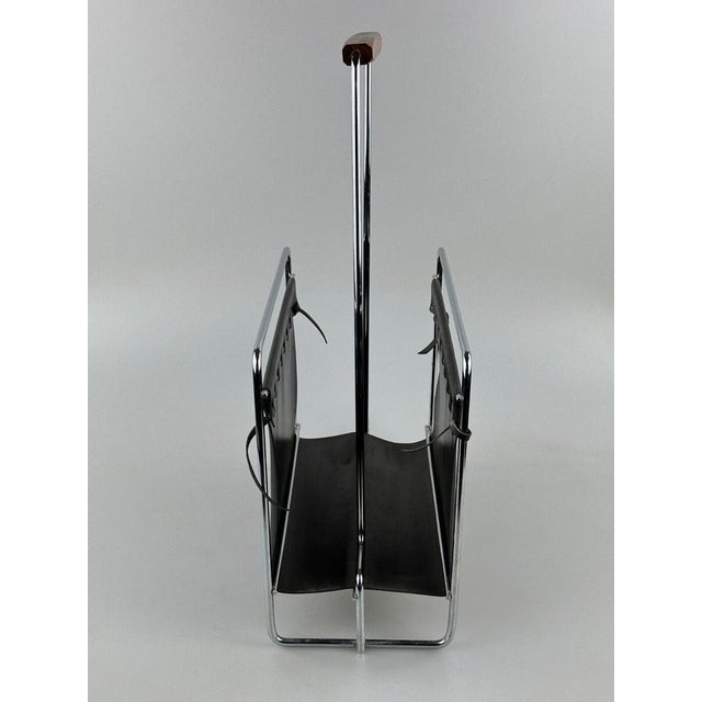 Black Mid-Century Newspaper Stand in Metal and Teak, 1970s For Sale - Image 8 of 15