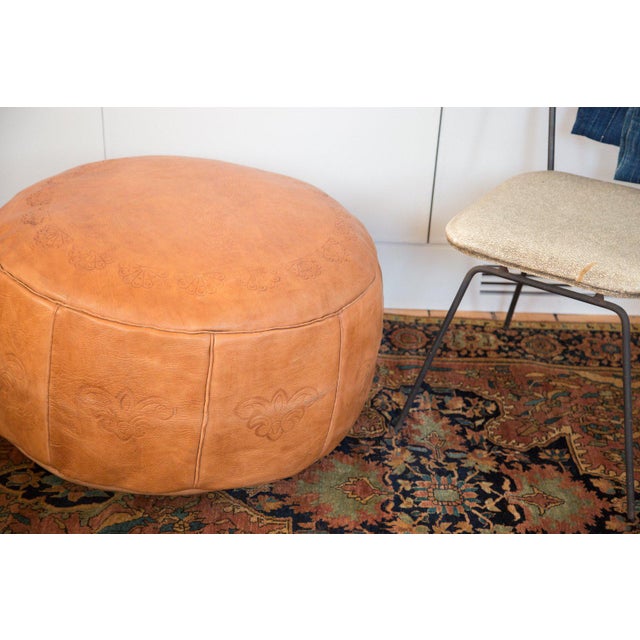 Antique Revival Leather Moroccan Pouf Ottoman Camel Brown Chairish