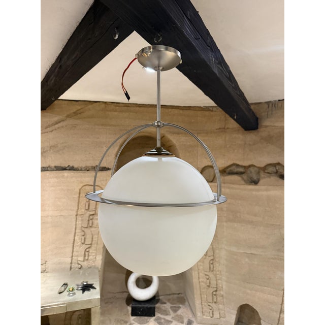 For your consideration, Modern Frosted Glass Pendant Suspension Lamp. In the style of Vico Magistretti Omega lamp. Tested...