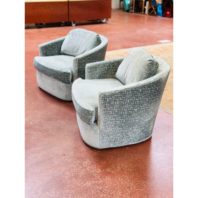 Contemporary Vintage Barrel Back Swivel Chairs, Newly Reupholstered For Sale - Image 3 of 9