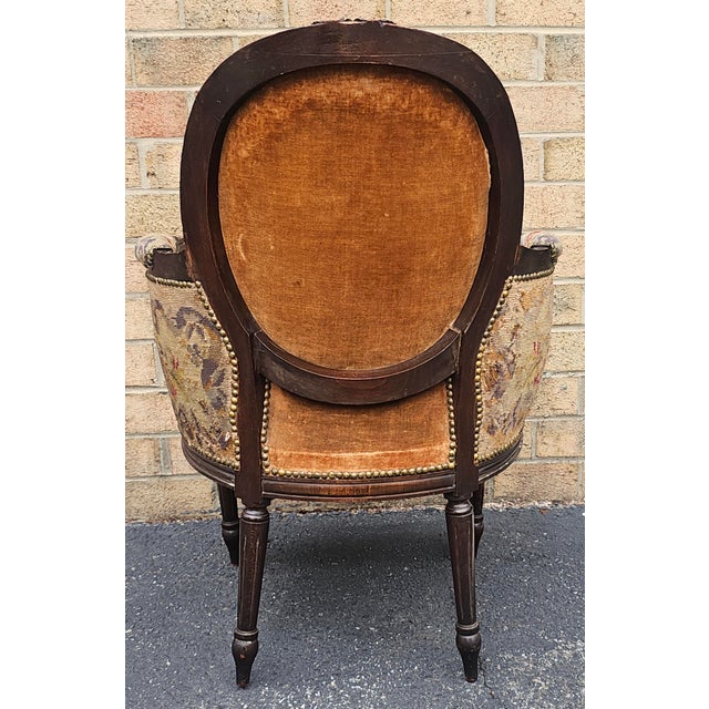 Louis XVI Style Mahogany and Flemish Style Needlepoint Tapestry Upholstered Bergère, Circa 1880s For Sale In Washington DC - Image 6 of 9