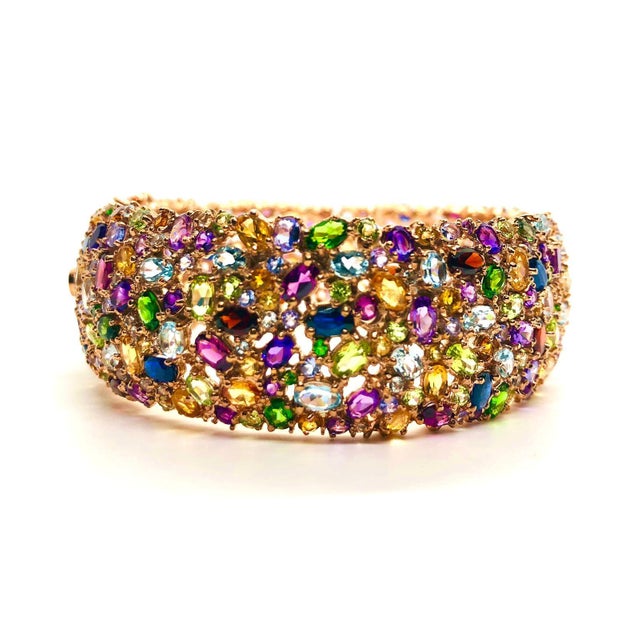 Bochic “Capri” Vintage Sapphire & Multi Gem Bangle Set In 18K Gold & Silver For Sale - Image 11 of 12