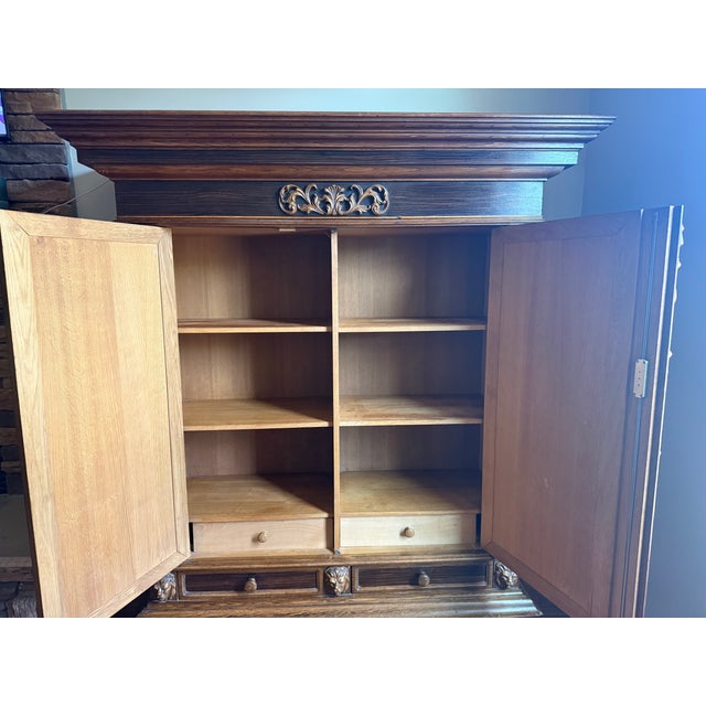 1930s Large European Renaissance Revival Carved Oak Armoire, Circa 1930–1950 For Sale - Image 5 of 5