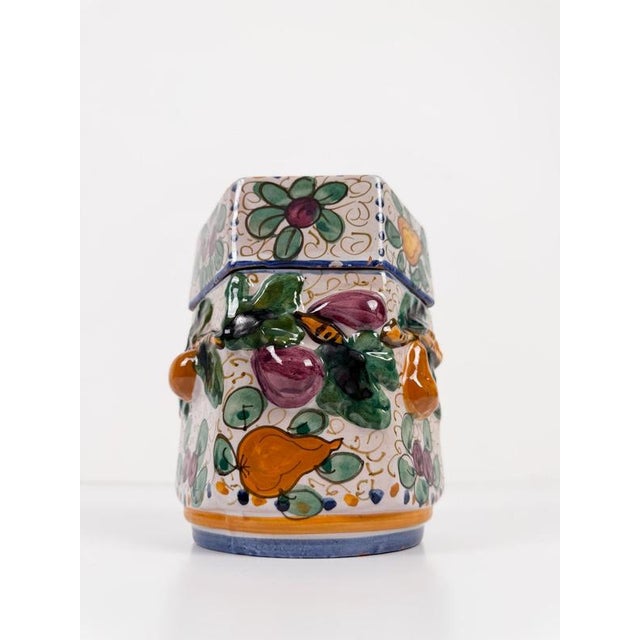 Gold Handcrafted Italian Majolica Ceramic Jar with Fruit Relief Decoration, 30s, 1930s For Sale - Image 8 of 18
