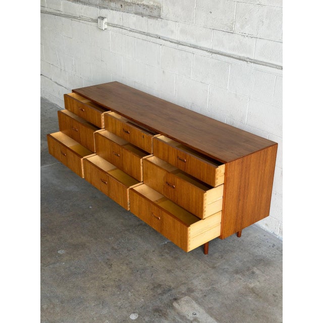 In Style of Arne Vodder Teak Dresser Wooden Lowboy Chest of Drawers Denmark Mid-Century Modern 1960s For Sale - Image 4 of 9
