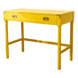 Vintage Hollywood Regency Yellow Campaign Writing Desk For Sale