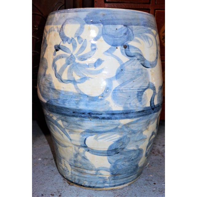 Contemporary Chinoiserie Abstract Lotus Garden Stool For Sale - Image 4 of 8