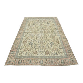Vintage Oriental Rug 9’1” X 11’8” Ivory Traditional Wool Hand-Knotted Carpet For Sale