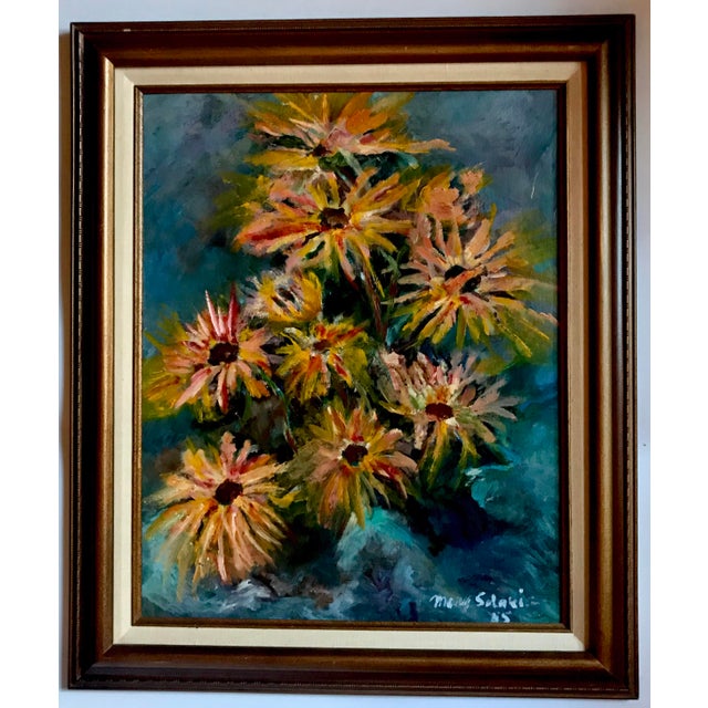 This lovely abstract painting of daisies was painted by Mary Solbrig (1919-2000) has an amazing spectrum of color and...