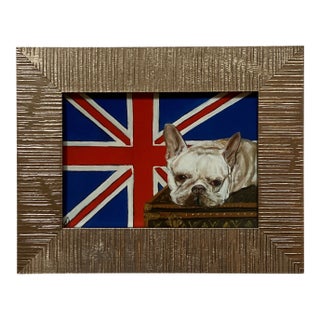Contemporary Small White Frenchie Dog Print by Judy Henn Vintage Tabletop Frame For Sale