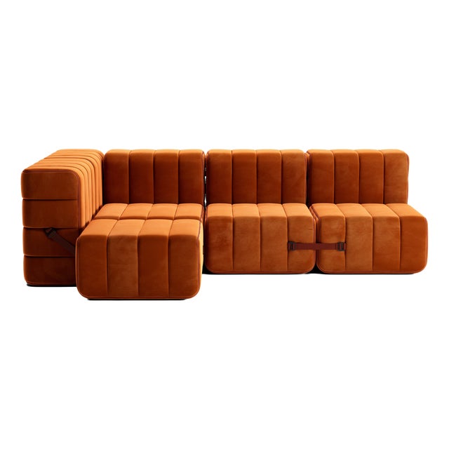 Curt Modular Set - Flexible Small Corner Sofa - Barcelona - Russet - V3347/17 (Red) by Ambivalenz, Set of 9 For Sale