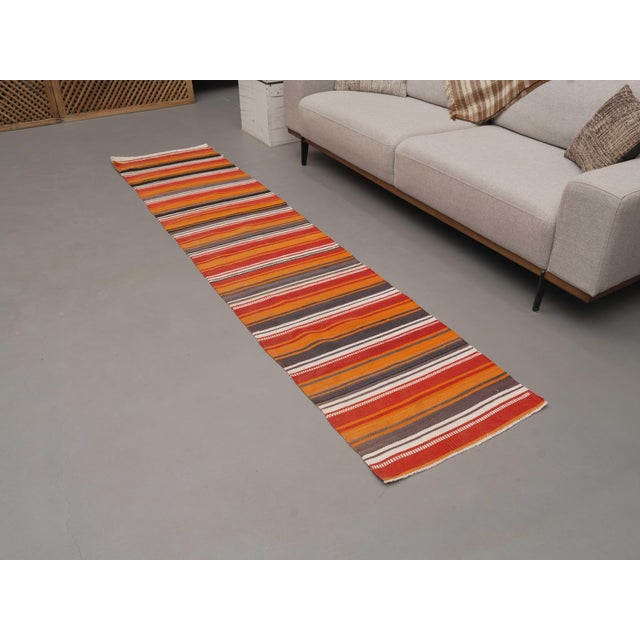 1970s 1970s Vintage Handmade Wool Cotton Orange Runner Rug For Sale - Image 5 of 11