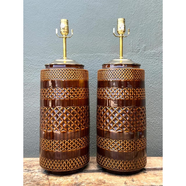 Vintage Geometric Pattern Ceramic Lamps For Sale - Image 11 of 12