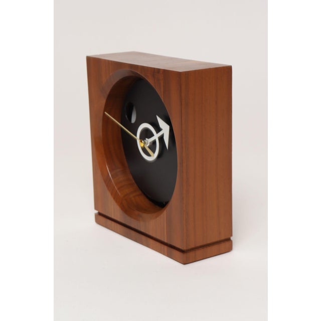 Mid-Century Modern Vintage American Modernist Staved Walnut Square Wall Clock With Date Window For Sale - Image 3 of 13