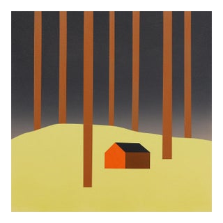 Cabin in September - Minimalist Figurative Landscape Original Artwork by Mike Gough For Sale