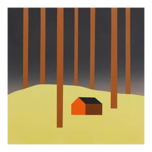 Cabin in September - Minimalist Figurative Landscape Original Artwork by Mike Gough