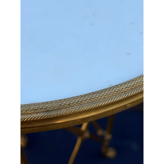 Late 19th Century A Pair of French Late 19th Century Neo-Classical Gold Dore Ormolu and White Carrara Marble Guéridon Tables For Sale - Image 5 of 9