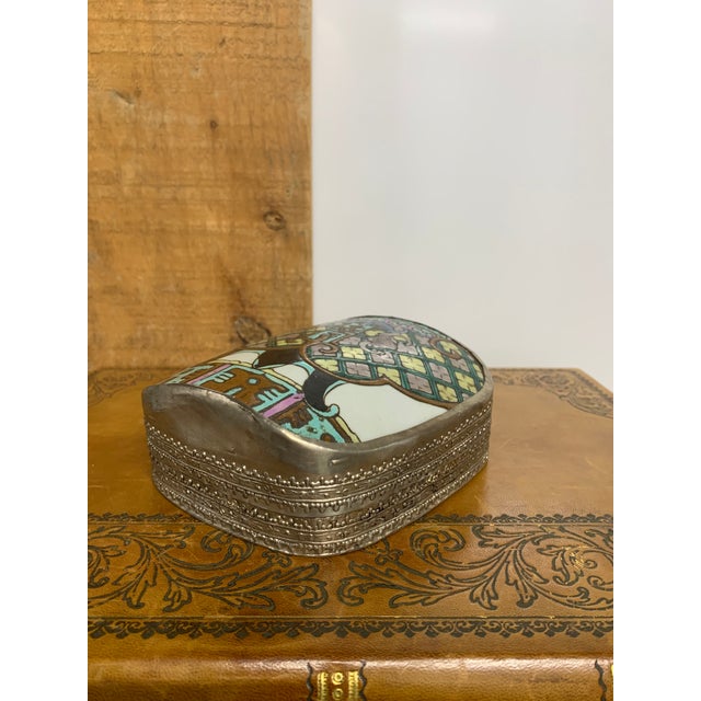 Late 20th Century Vintage Late 20th Century Chinese Porcelain Shard & Repousse Nickel Silver Trinket Box For Sale - Image 5 of 5