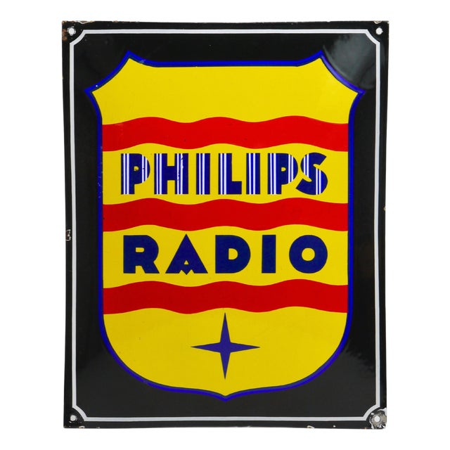 Enamel Philips Radio Advertising Sign, 1930s For Sale