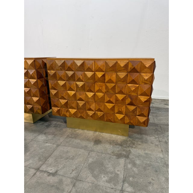 Pair of Geometric Wood Cabinets, Mid-20th Century For Sale - Image 4 of 7