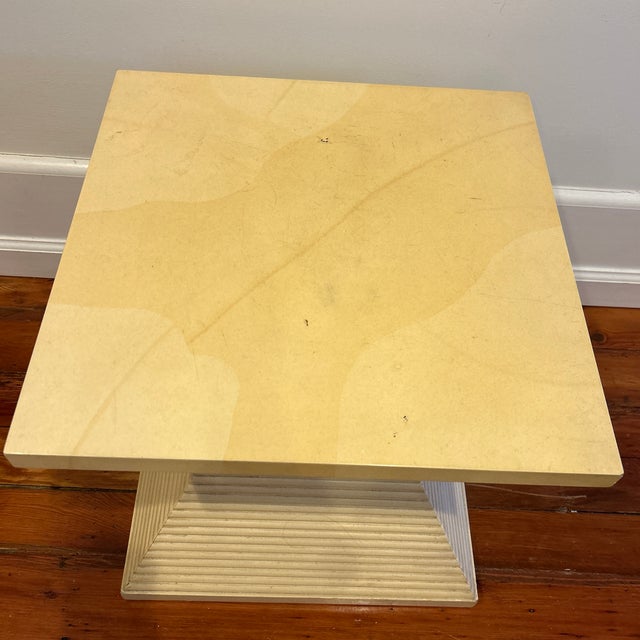 Great inverted pyramid side table/drink table with a cream painted finish.