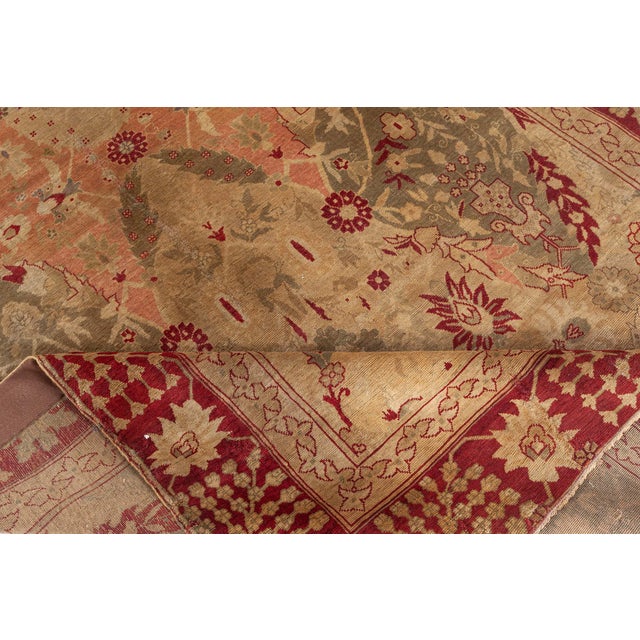 19th Century Antique 1880s Turkish Hereke Rug with Floral and Botanical Motifs in Soft Beige, Coral, and Crimson For Sale - Image 5 of 9