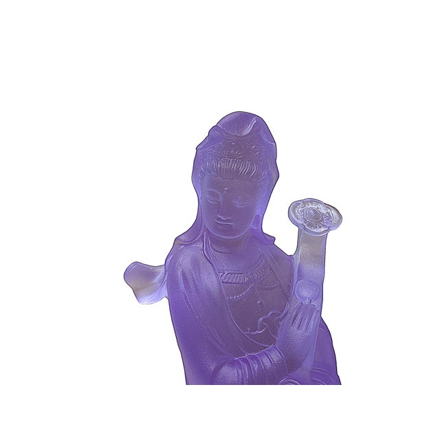 Glass Light Purple Crystal Glass Standing Ru Yi Bodhisattva Kwan Yin Statue For Sale - Image 7 of 9
