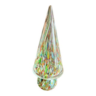 Vintage Murano Style Glass Colorful Christmas Tree 8.5" For Sale