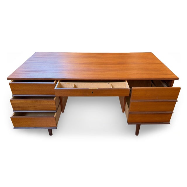 Wood 1960s Danish Modern Teak Executive Desk For Sale - Image 7 of 13