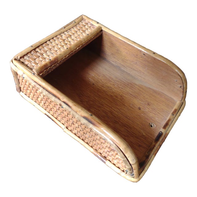 1960s Vintage Bamboo Rattan Note Pad Holder For Sale