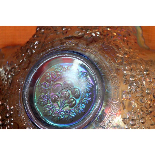 Glass 1970s Fenton Art Glass Iridescent Ice Blue Cherry Chain Bowl With Orange Tree Exterior For Sale - Image 7 of 11