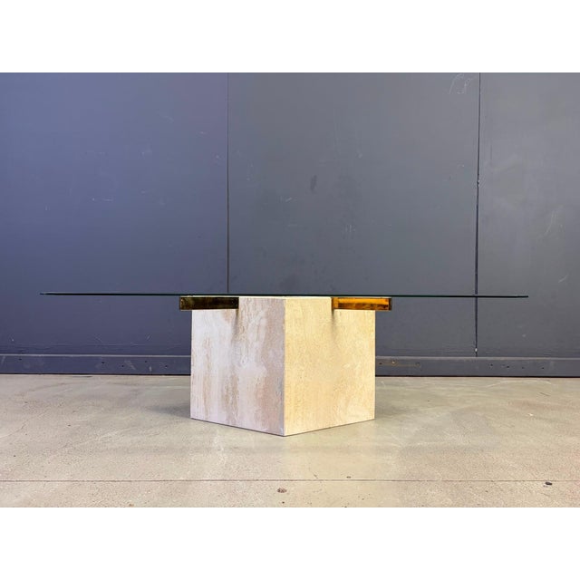 Hollywood Regency Vintage Travertine and Brass Coffee Table from Artedi, 1980s For Sale - Image 3 of 10