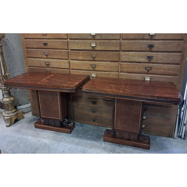 Art Deco Console Tables in Mahogany and Lemonwood, 1930, Set of 2 For Sale - Image 4 of 5