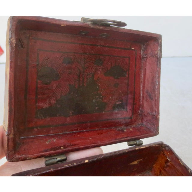 Animal Skin Antique Chinese Leather Card Box For Sale - Image 7 of 10