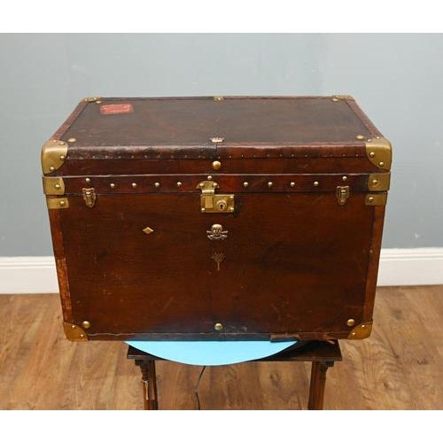 Vintage Leather Travel Trunk For Sale - Image 10 of 10